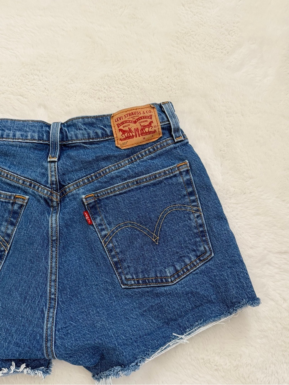 Levi's Dark Blue Frayed Hem Denim Shorts - Picture 4 of 8